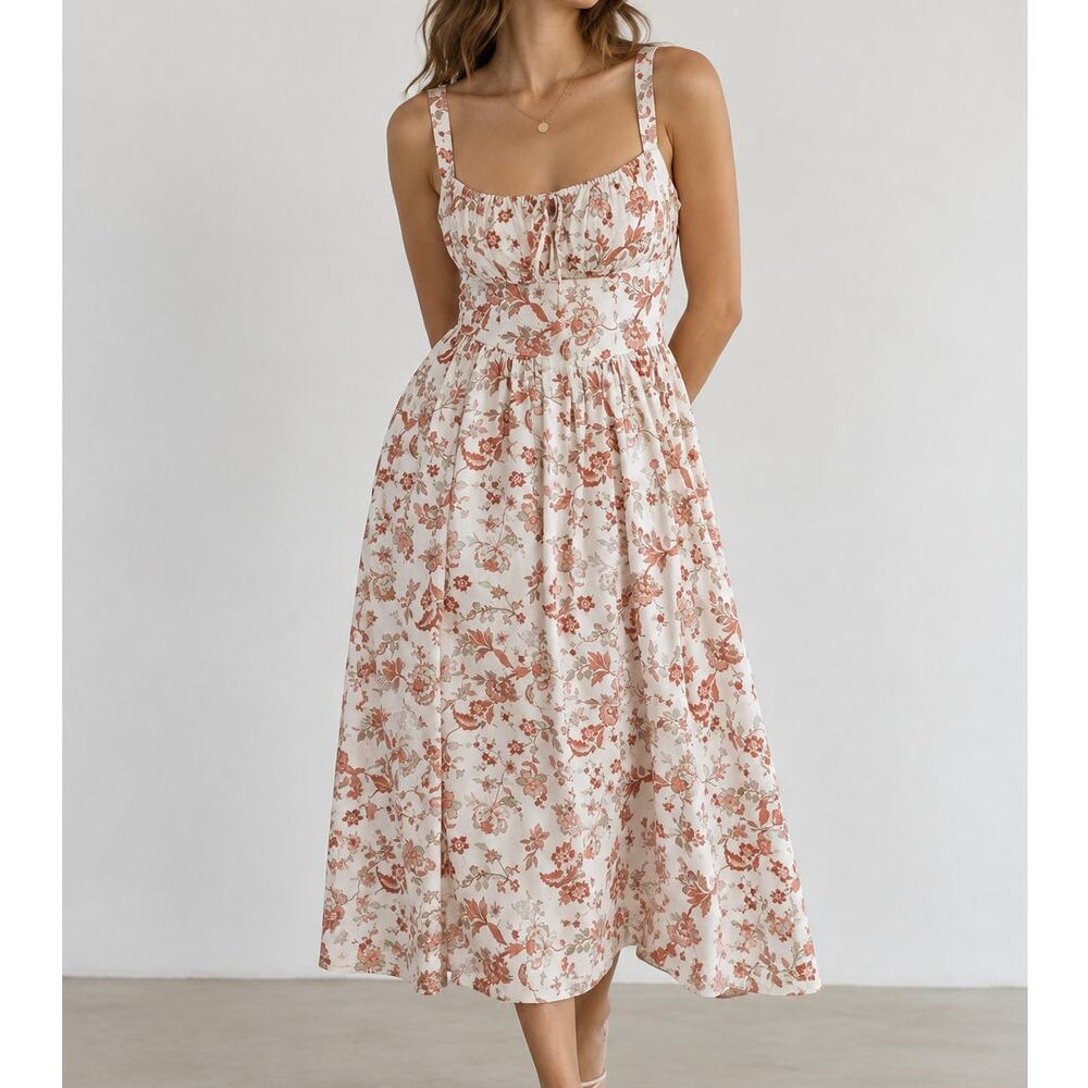 Scarlett Darkness Floral Midi Dress Large Cottage Prairie Babydoll Women's